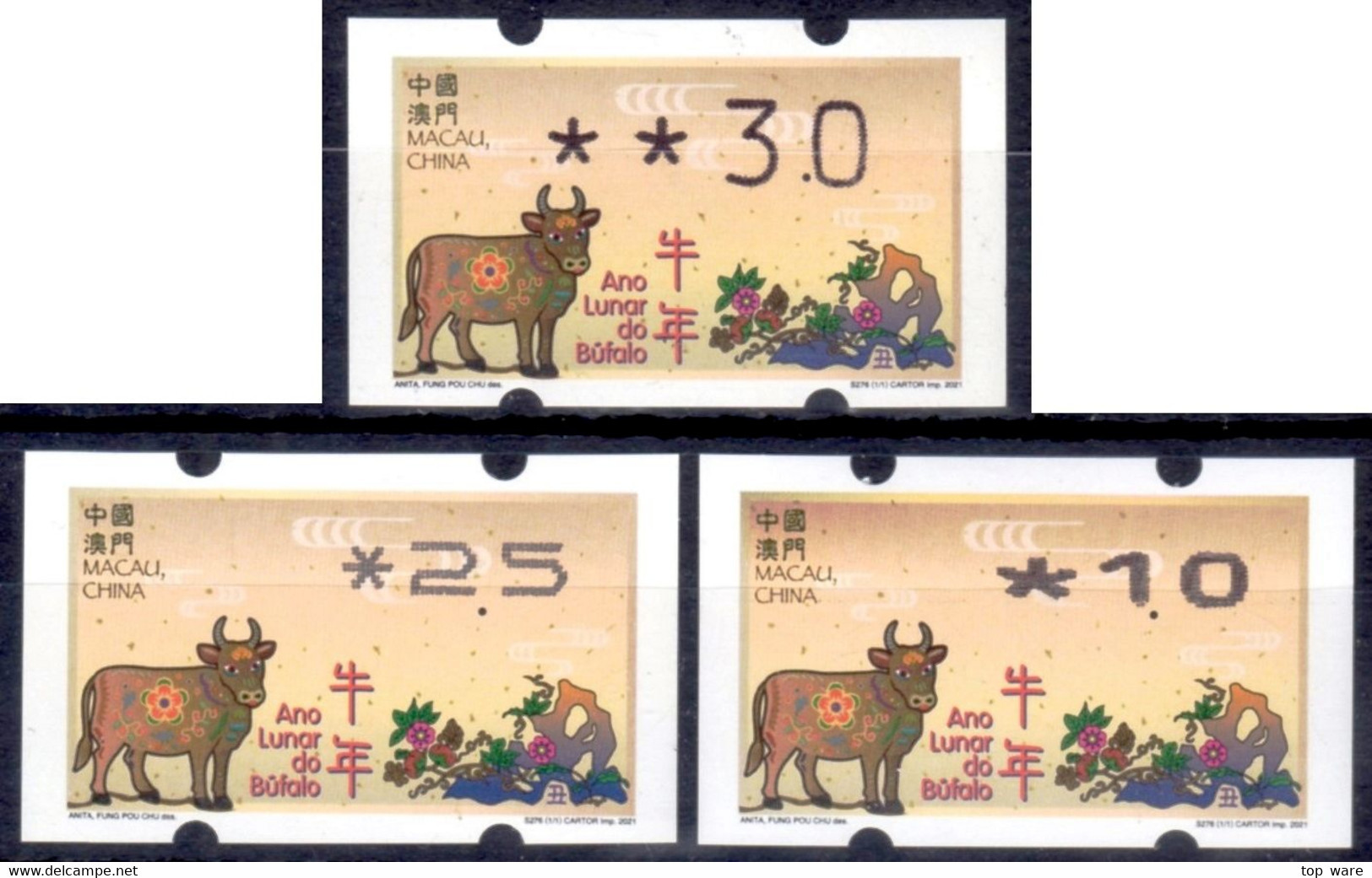 2021 China Macau ATM Stamps / Jahr Des Ochsen / Alle Drei Drucktypen Klussendorf Nagler Newvision Automatenmarken - Distributeurs