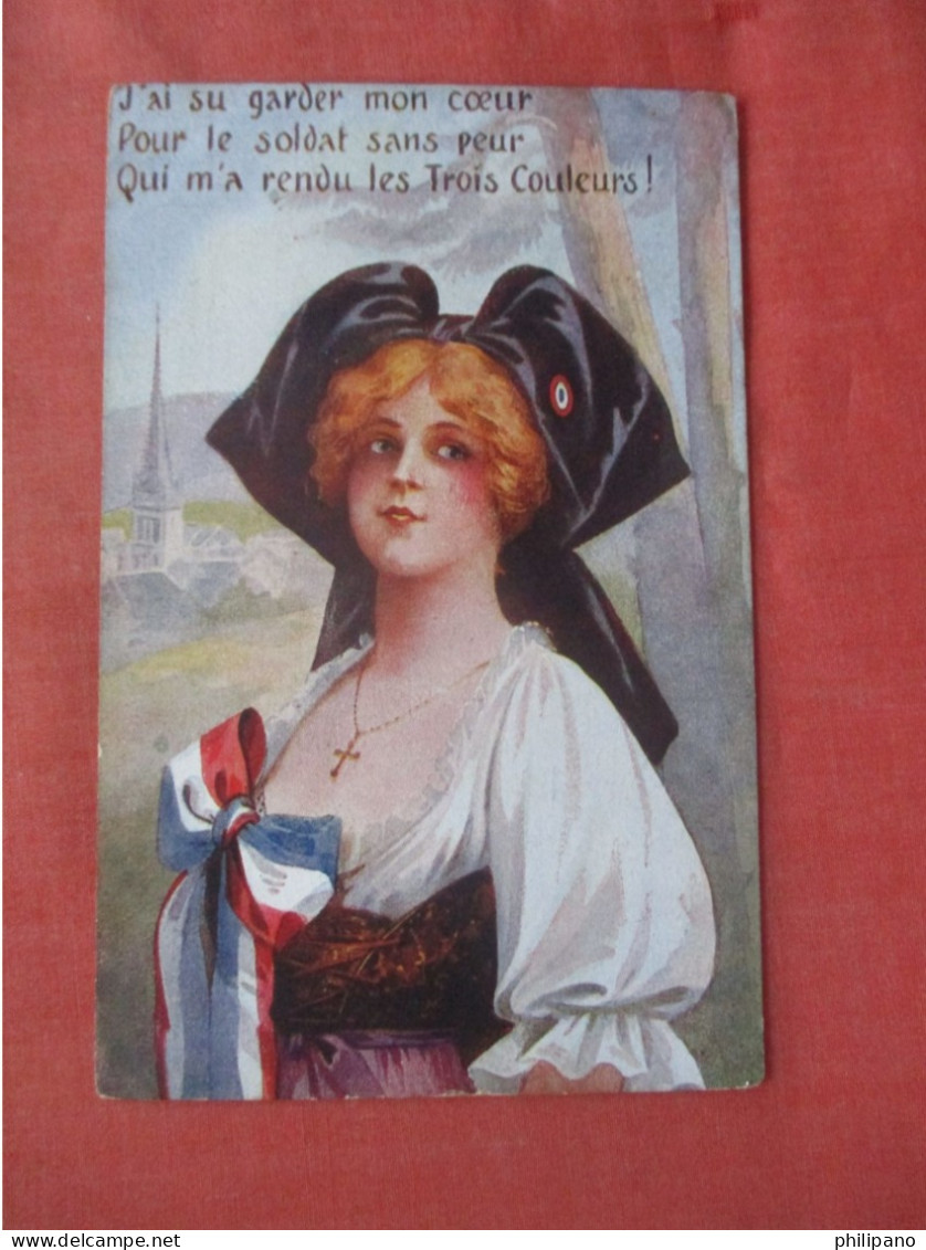 Young Beautiful Redhead Girl In A Traditional Dress, In A Black Cap With A Tricolor. Alsace-Lorraine. France.  Ref 6082 - Europe