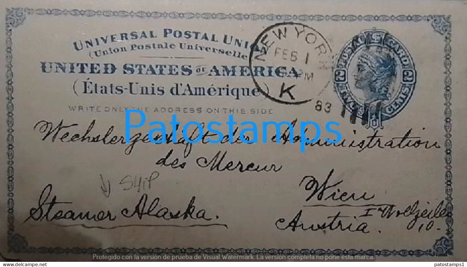 207116 US NEW YORK SHIP STEAMER ALASKA CANCEL CIRCULATED TO AUSTRIA POSTAL STATIONERY POSTCARD - Other & Unclassified