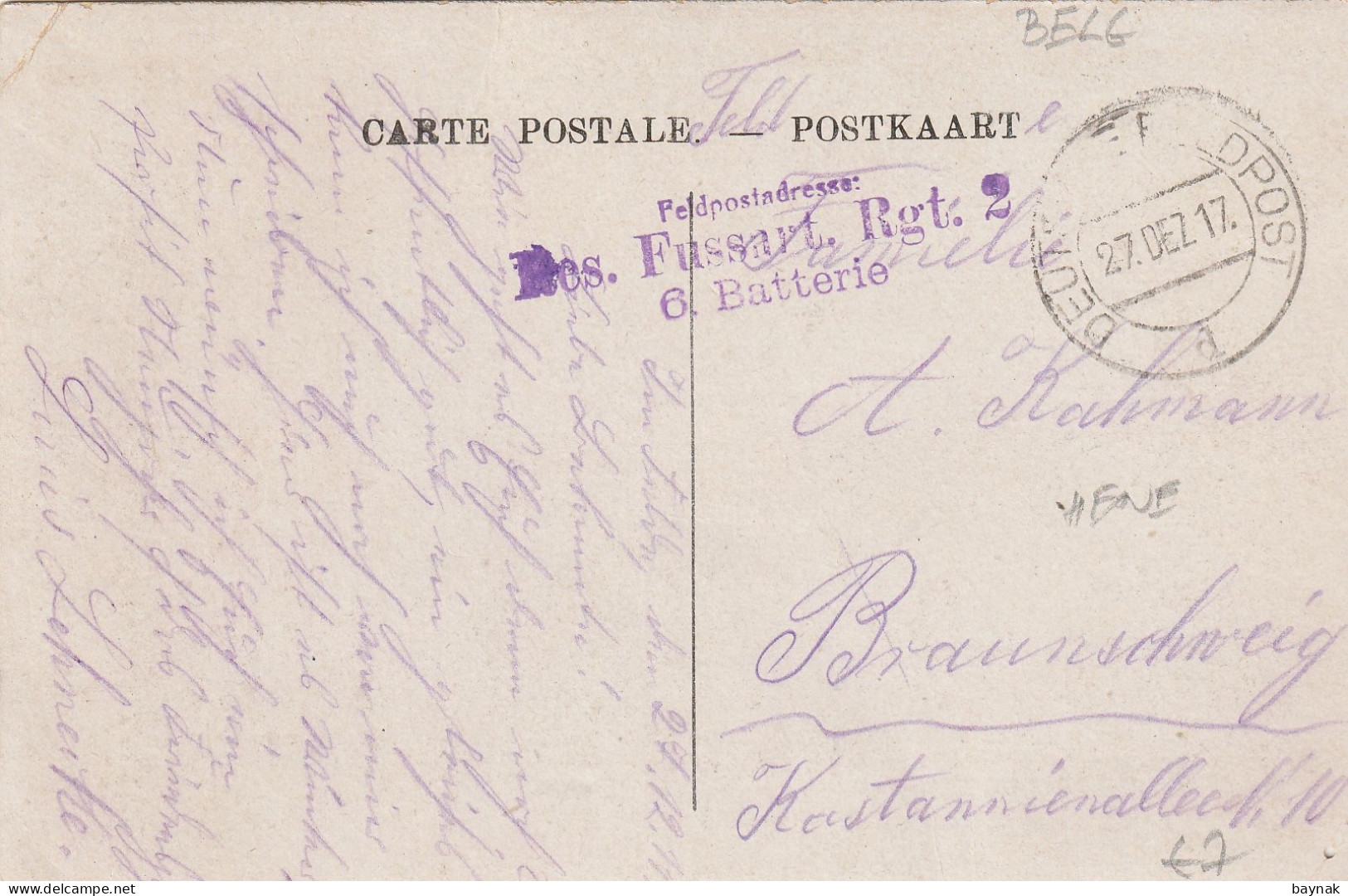 BELG256  --   MONS  --  L " HOPITAL  --  DEUTSCHE FELDPOST  --  1917 - Mons