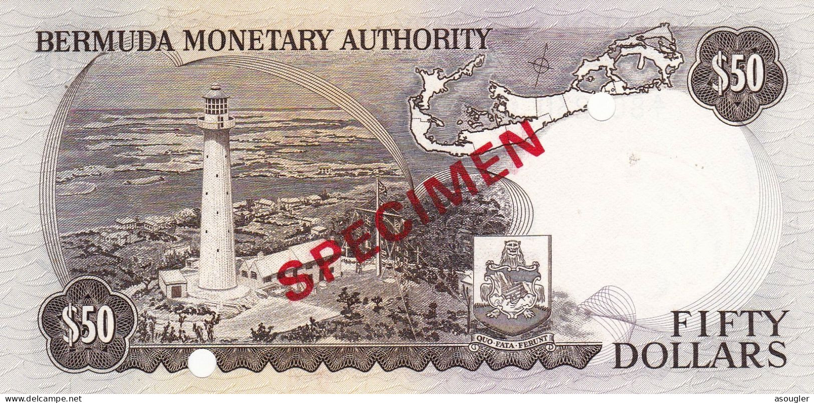 Bermuda 50 Dollars 1978 SPECIMEN UNC P-32bs "free Shipping Via Registered Air Mail" - Bermudas