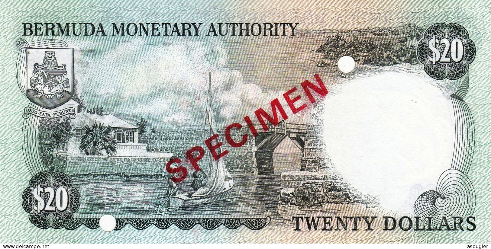 Bermuda 20 Dollars 1984 SPECIMEN UNC P-31cs "free Shipping Via Registered Air Mail" - Bermudas