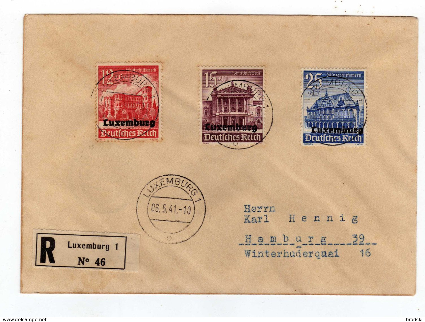 LUXEMBURG 1941 Cover; Luxemburg To Hamburg; Registered Recommandé  Reco R - 1940-1944 Deutsche Besatzung