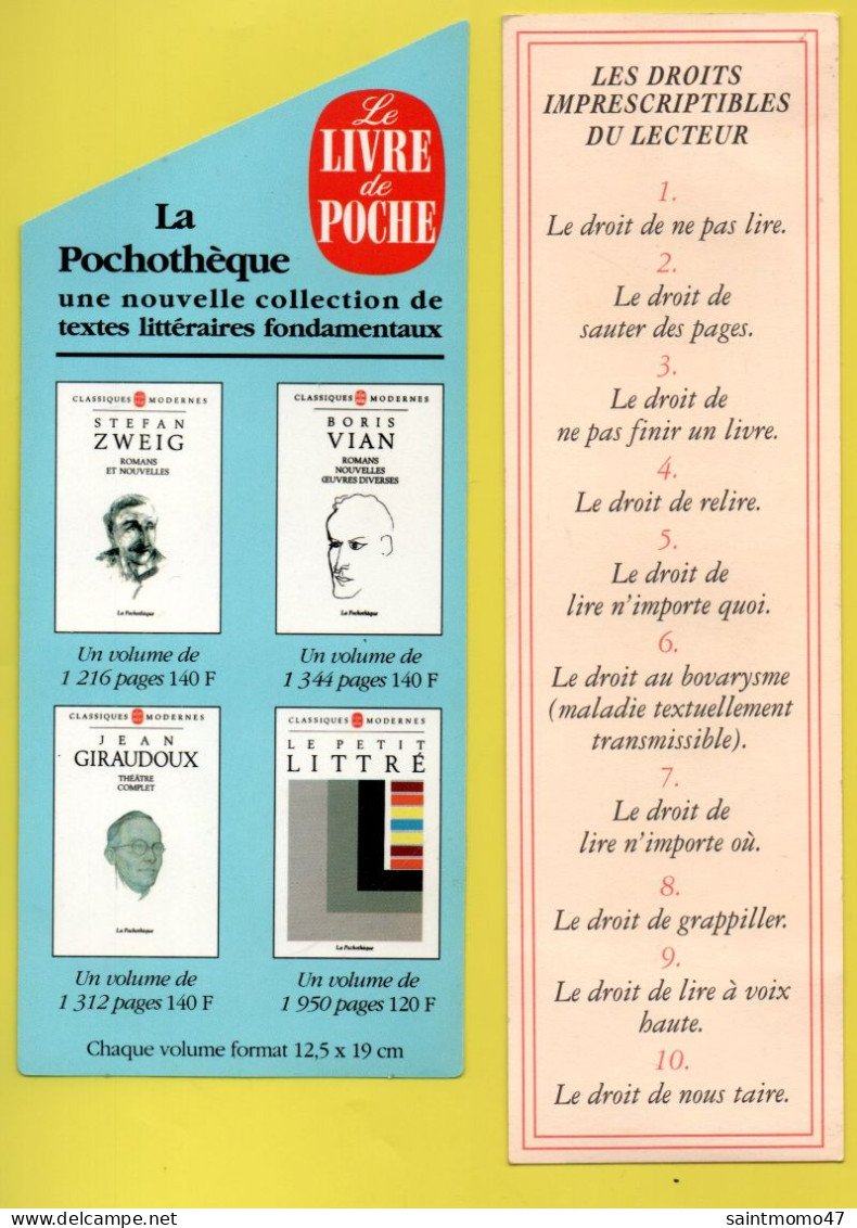 2 MARQUE-PAGES . " LE LIVRE DE POCHE " & " COMME UN ROMAN . DANIEL PENNAC . GALIMARD " - Réf. N°68 E - - Marque-Pages