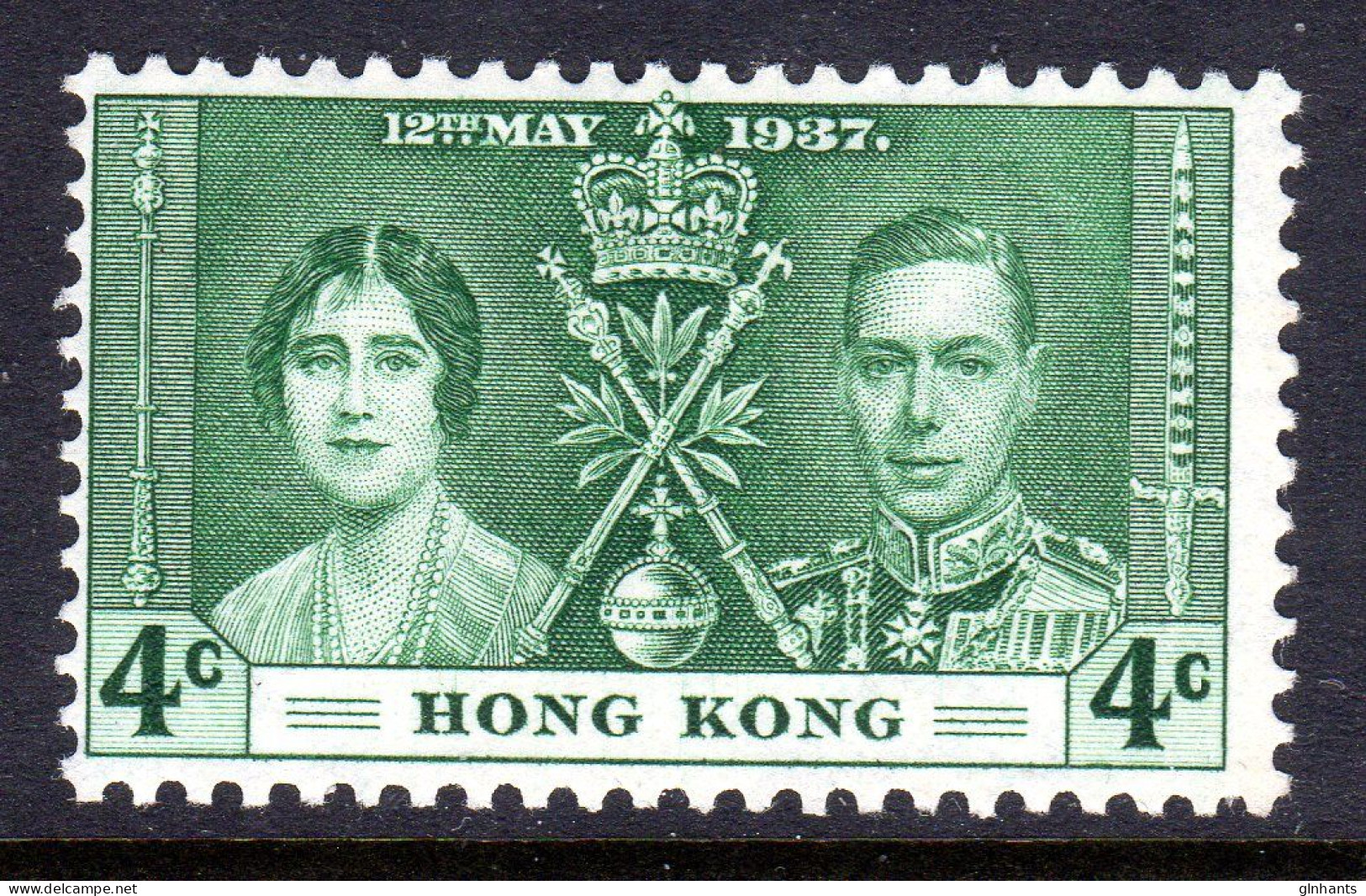 HONG KONG - 1937 CORONATION 4c STAMP MOUNTED MINT MM * HINGE REMNANT SG 137 - Unused Stamps