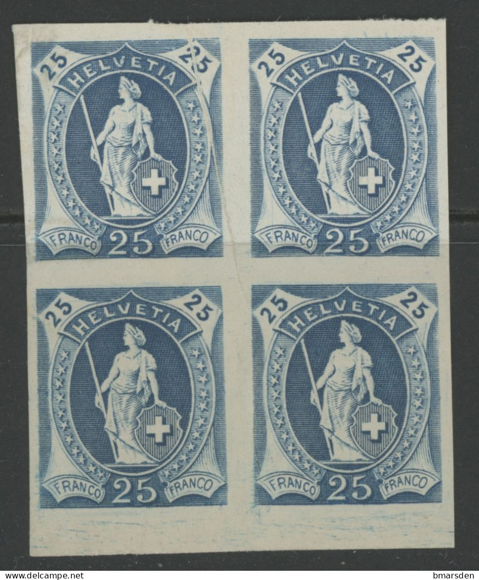 SCHWEIZ SWITZERLAND HELVETIA 25 C COLOR PROOF Girardet Ex-post Block Pre-printing Paper Crease - Unused Stamps