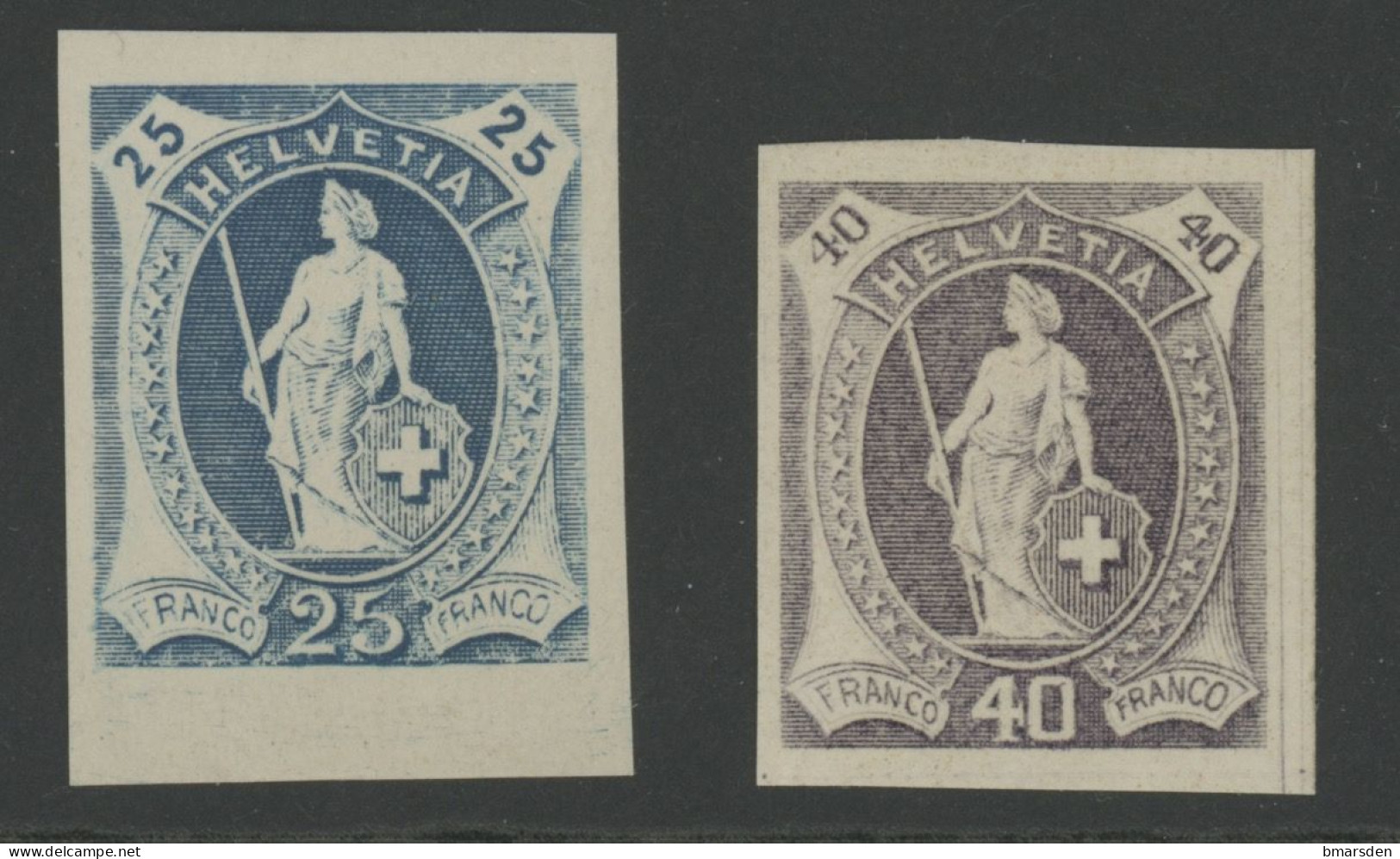 SCHWEIZ SWITZERLAND HELVETIA 25 C & 40 C COLOR PROOFS Girardet Paris Ex-post - Unused Stamps