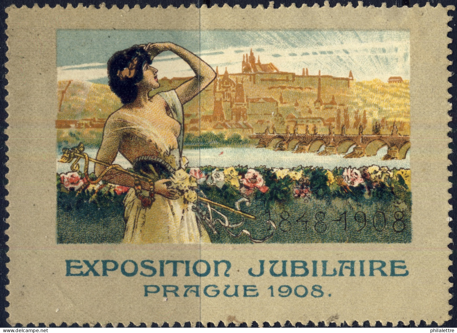 CZECHOSLOVAKIA (Austro-Hungary) - 1908 PRAG JUBILEE EXHIBITION Poster Stamp (in French) - No Gum (b) - Other & Unclassified
