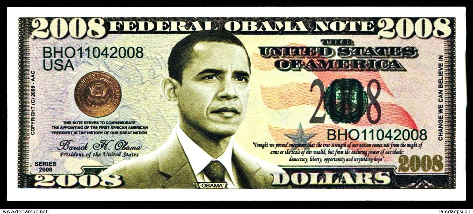 A9    BILLETS DU MONDE   BANKNOTES  FEDERAL OBAMA NOTE  2008 - Otros – América