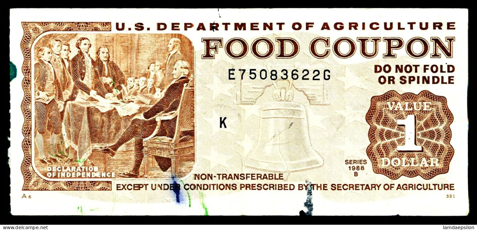 A9    BILLETS DU MONDE   BANKNOTES  FOOD COUPON 1 DOLLAR 1988 DEPARTEMENT OF AGRICULTURE - Other - America