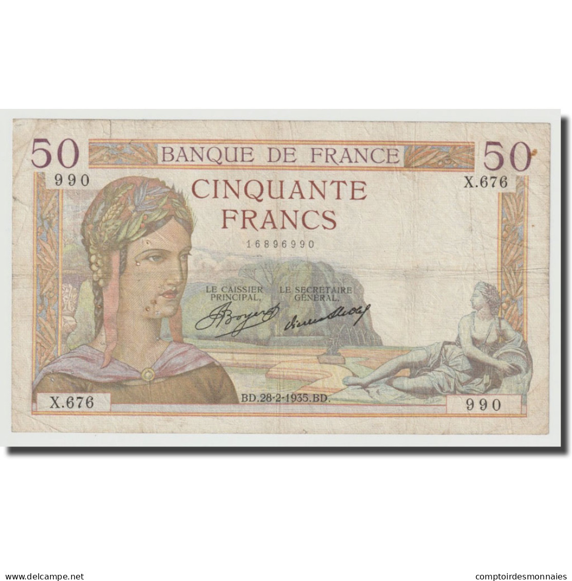 France, 50 Francs, Cérès, 1935, 1935-02-28, TB+, Fayette:17.5, KM:81 - 50 F 1934-1940 ''Cérès''