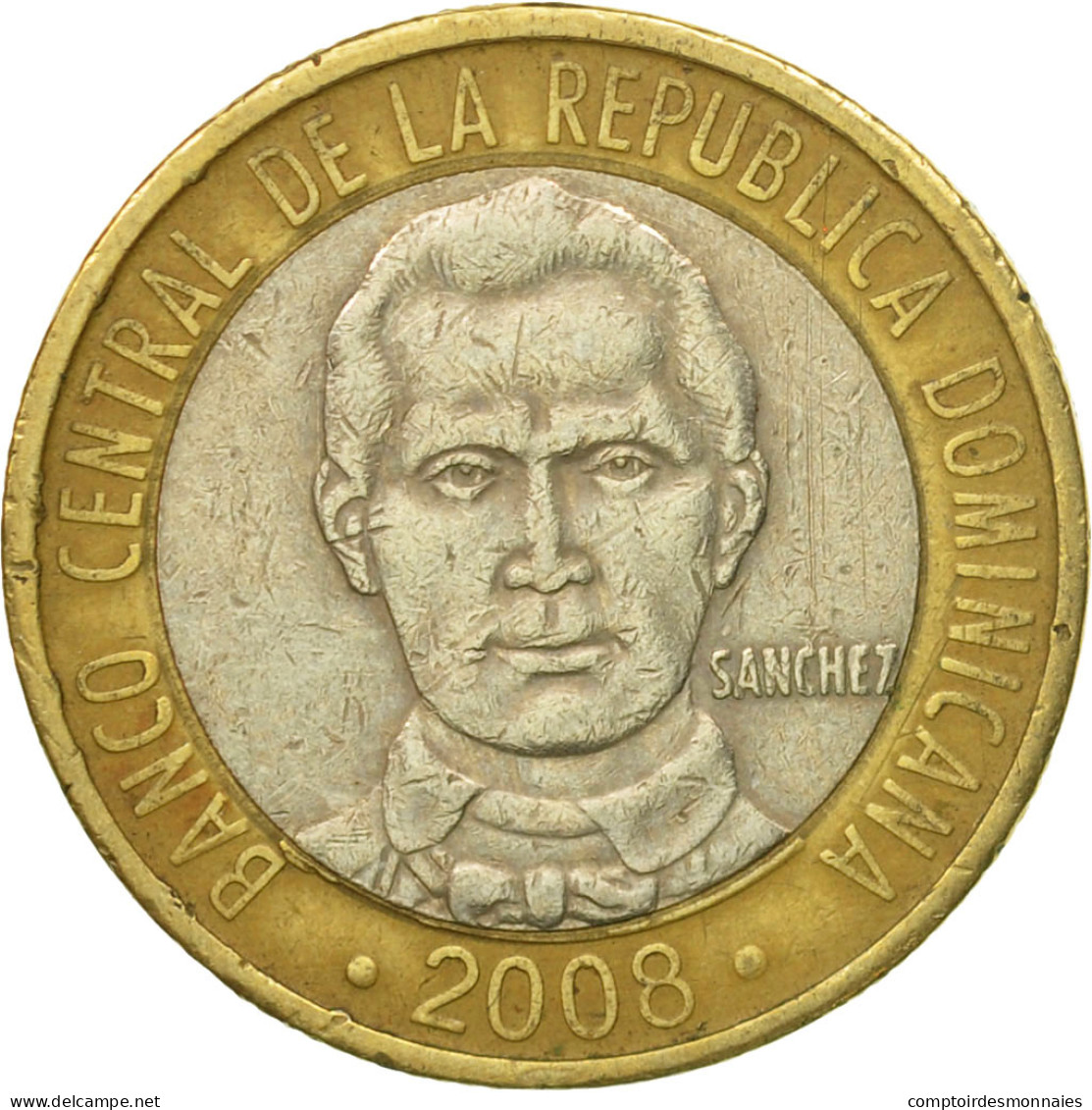 Monnaie, Dominican Republic, 5 Pesos, 2008, TB+, Bi-Metallic, KM:89 - Dominicana