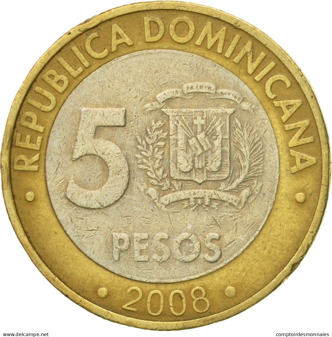 Monnaie, Dominican Republic, 5 Pesos, 2008, TB+, Bi-Metallic, KM:89 - Dominicana