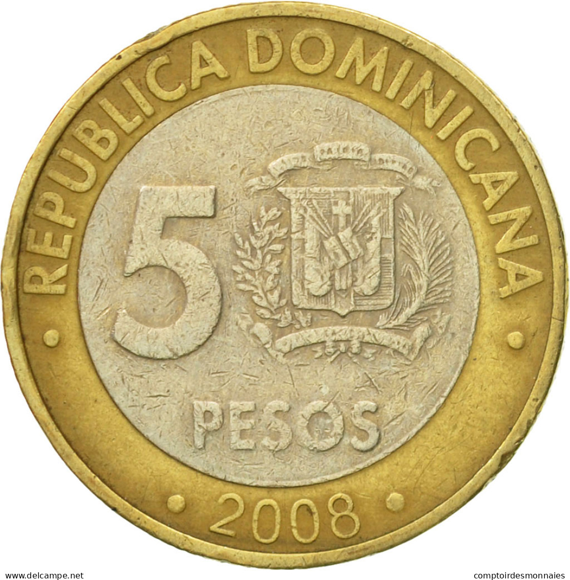 Monnaie, Dominican Republic, 5 Pesos, 2008, TB+, Bi-Metallic, KM:89 - Dominicaanse Republiek