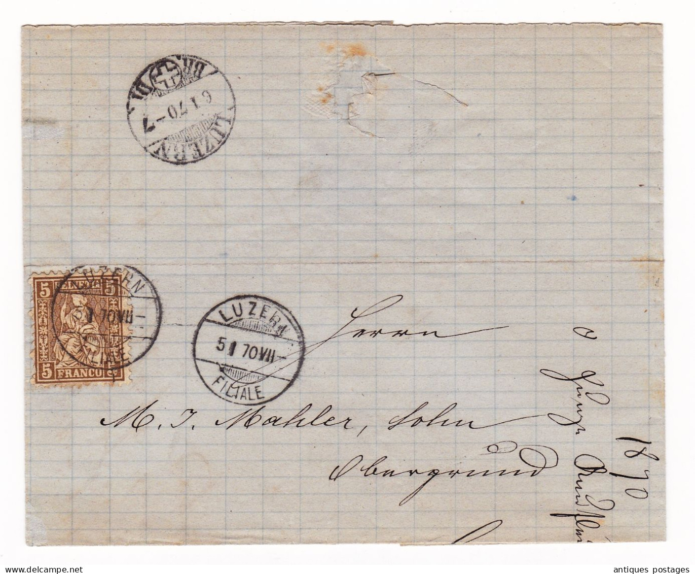 Lettre 1870 Luzern Gebrüder Gloggner & Cie Suisse Schweiz Lucerne Mahler Sohn Timbre Helvetia Assise - Lettres & Documents