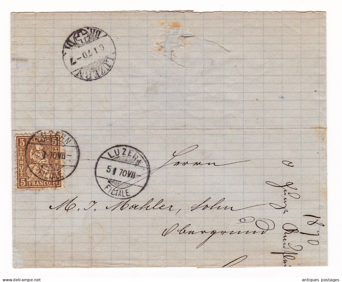 Lettre 1870 Luzern Gebrüder Gloggner & Cie Suisse Schweiz Lucerne Mahler Sohn Timbre Helvetia Assise - Cartas & Documentos