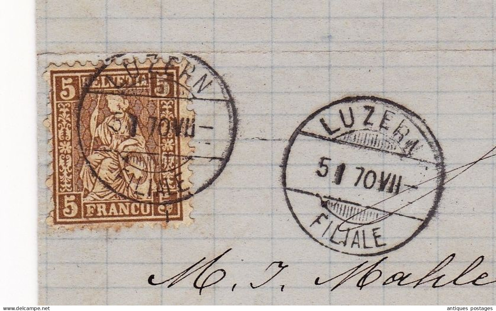 Lettre 1870 Luzern Gebrüder Gloggner & Cie Suisse Schweiz Lucerne Mahler Sohn Timbre Helvetia Assise - Briefe U. Dokumente