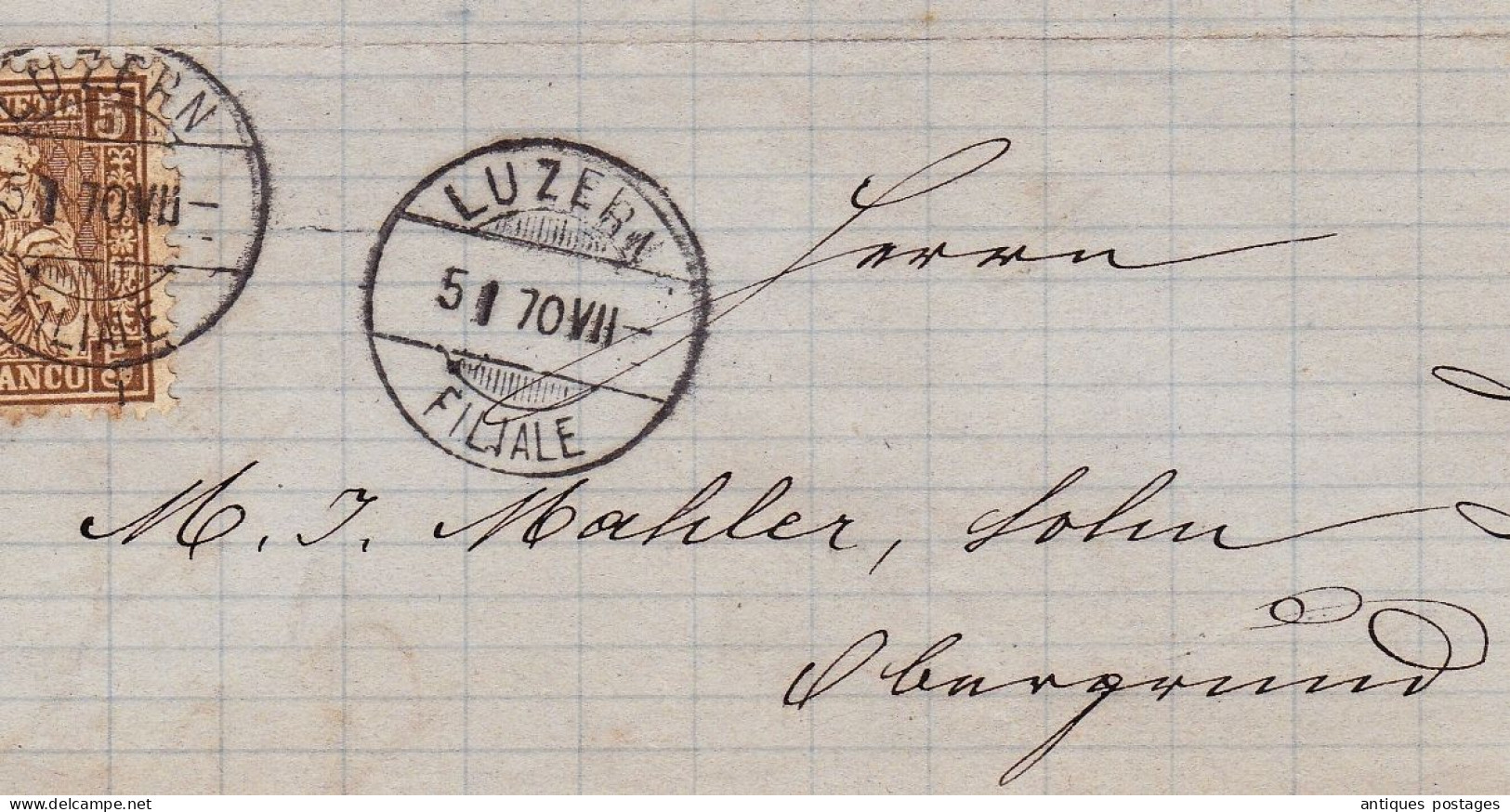 Lettre 1870 Luzern Gebrüder Gloggner & Cie Suisse Schweiz Lucerne Mahler Sohn Timbre Helvetia Assise - Briefe U. Dokumente