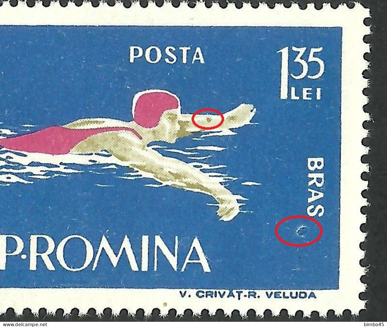 Error   Romania 1963  Sport - Swimming  Pair  MNH - Errors, Freaks & Oddities (EFO)