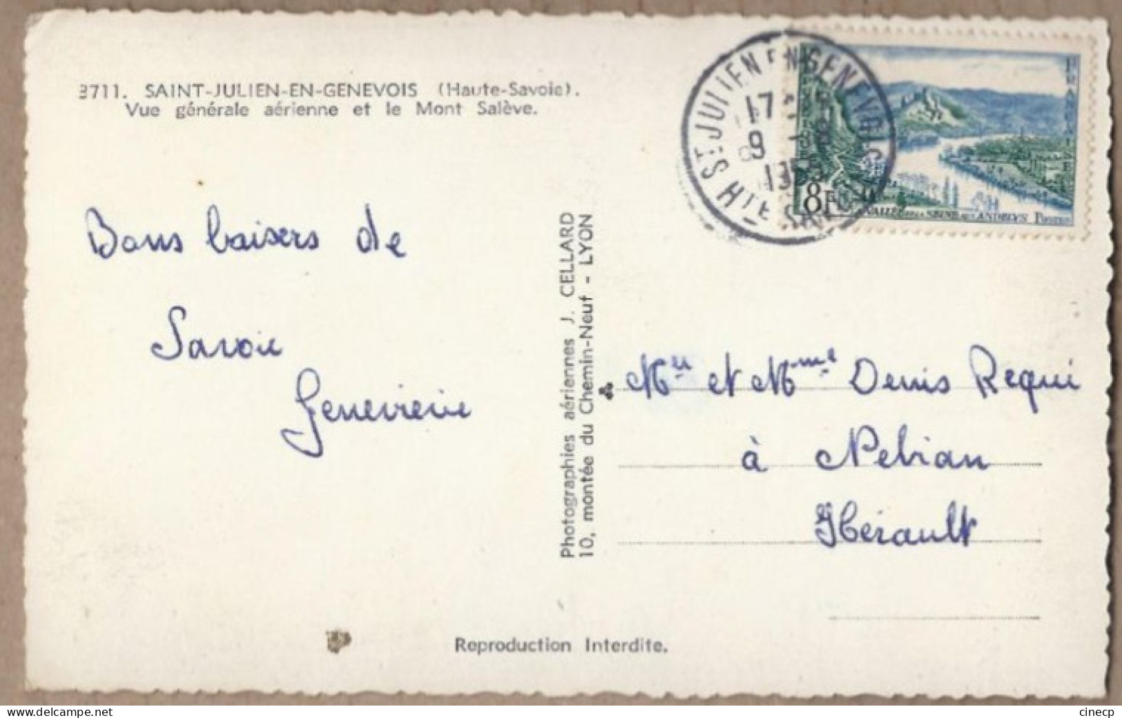 CPSM 74 - SAINT-JULIEN EN GENEVOIS - Vue Générale Aérienne Et Le Mont Salève - TB PLAN CENTRE VILLAGE - Saint-Julien-en-Genevois