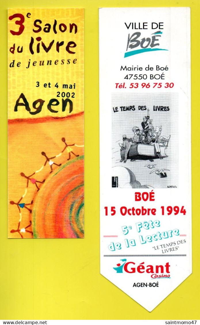 2 MARQUE-PAGES . " FÊTE DE LA LECTURE 1994 . BOÉ " & " SALON DU LIVRE . AGEN 2002 " - Réf. N°80 E - - Marque-Pages