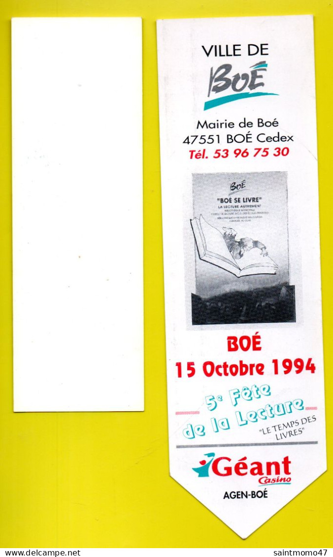 2 MARQUE-PAGES . " FÊTE DE LA LECTURE 1994 . BOÉ " & " SALON DU LIVRE . AGEN 2002 " - Réf. N°80 E - - Marque-Pages