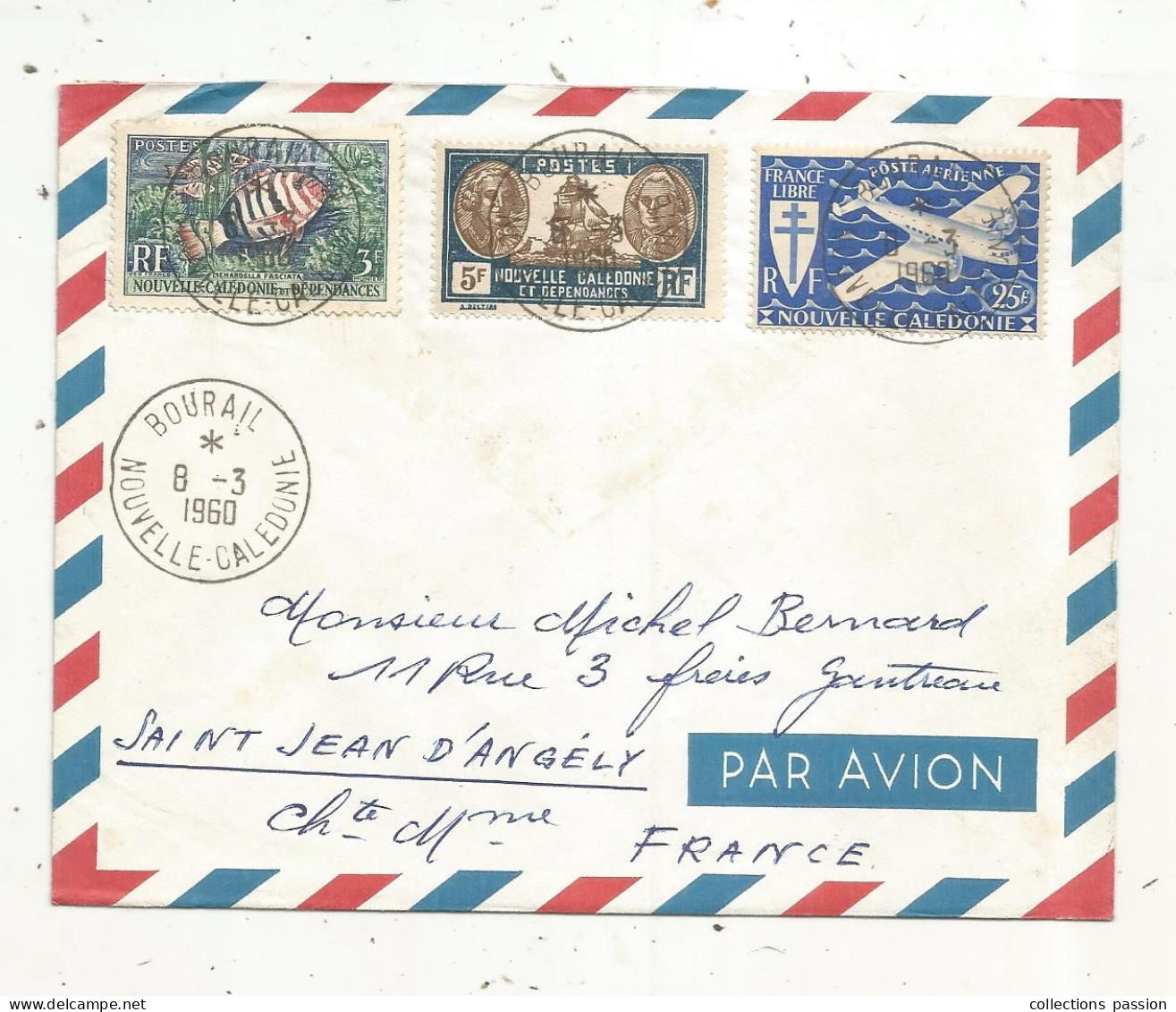 Lettre, NOUVELLE CALEDONIE ET DEPENDANCES, BOURAIL, 8-3 1960, 3 Timbres - Brieven En Documenten