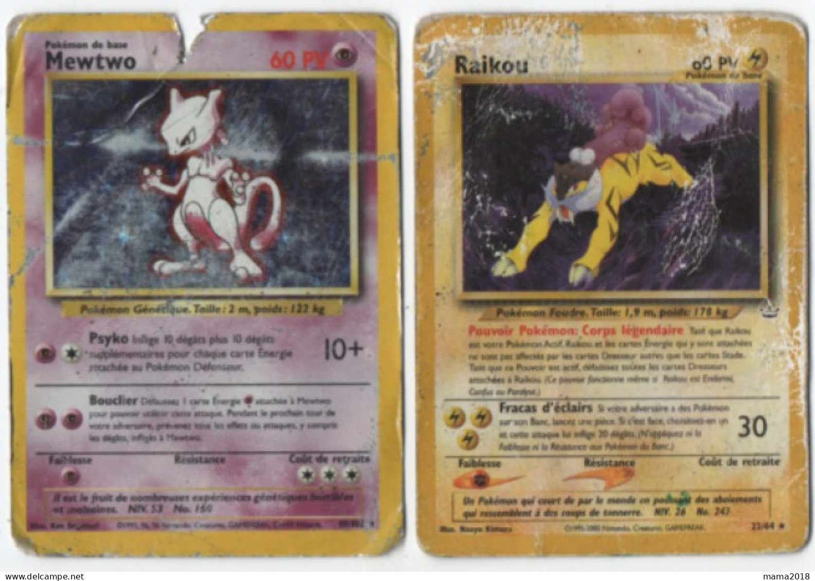 Lot 2 Cartes Pokémon  Très Rares  Newtwo &  Raikou ( Très Abimées ) - Lots & Collections