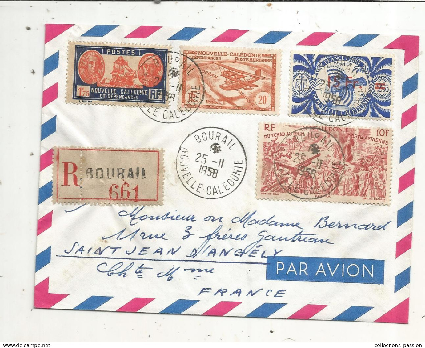 Lettre, NOUVELLE CALEDONIE ET DEPENDANCES, BOURAIL, Recommandé, R, 25-11-1958, 4 Timbres - Cartas & Documentos