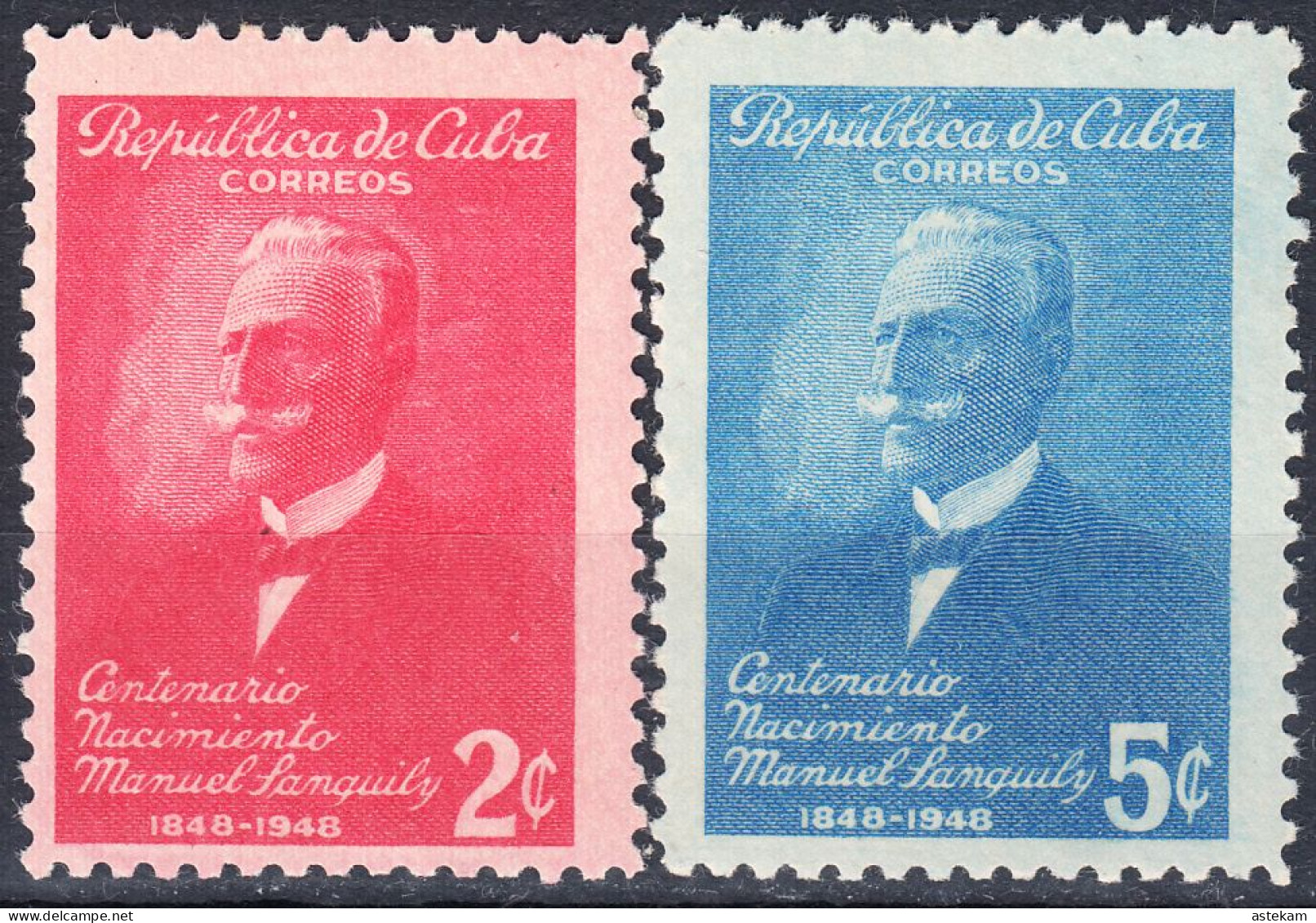 CUBA 1949, 100 YEARS From The BIRTH Of MANUEL SANGUILY-POET, COMPLETE, MNH SERIES With GOOD QUALITY, *** - Unused Stamps