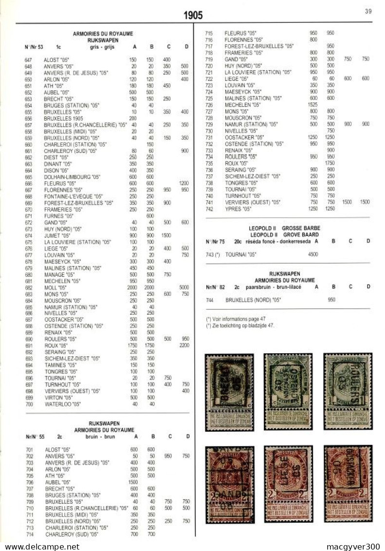 Catalogue Officiel Des Timbres Préoblitérés De Belgique 1894 - 1996 - Belgio