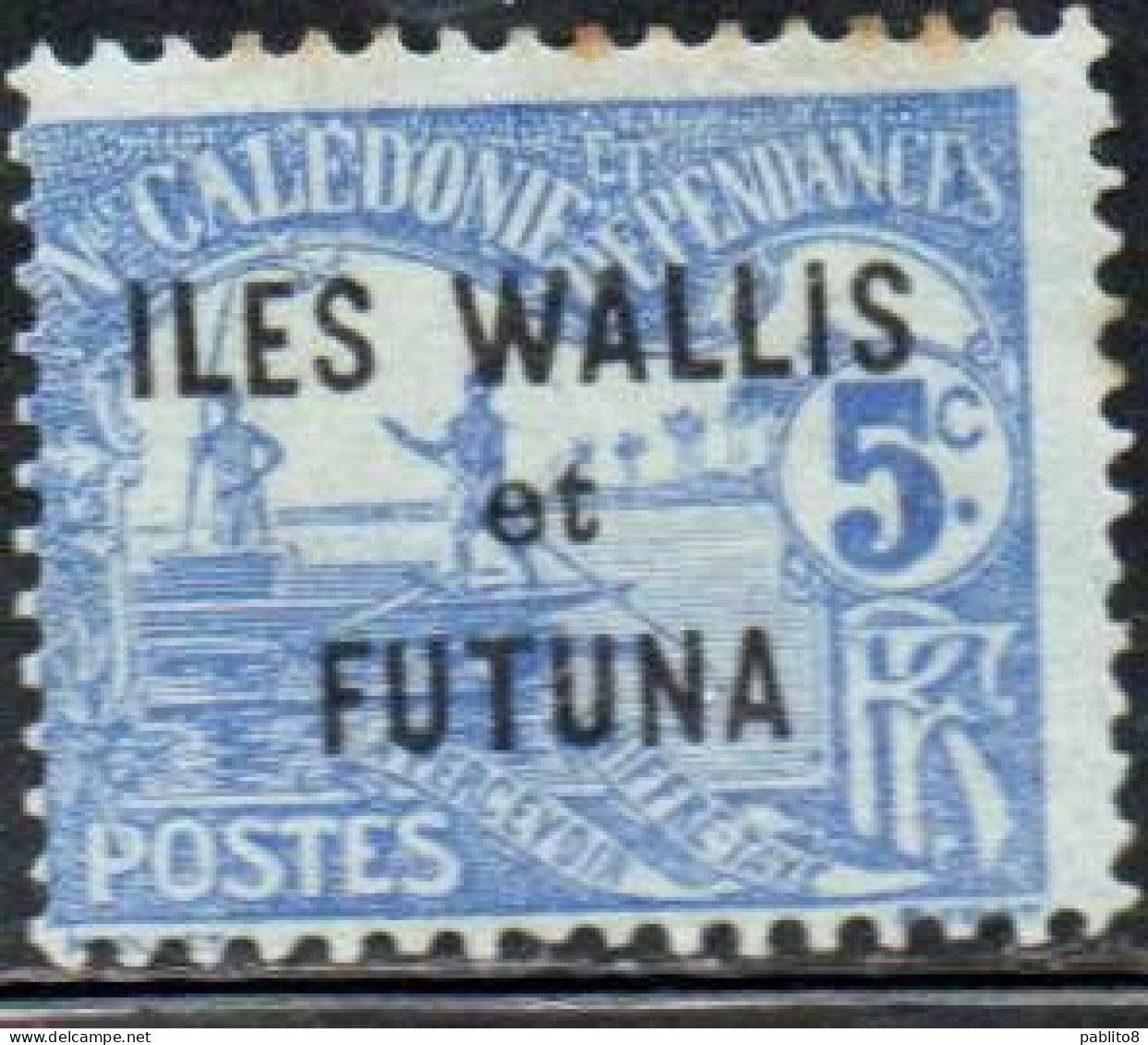 WALLIS AND FUTUNA ISLANDS 1920 POSTAGE DUE STAMPS TAXE SEGNATASSE MEN POLING BOAT NEW CALEDONIA OVERPRINTED 5c MH - Segnatasse