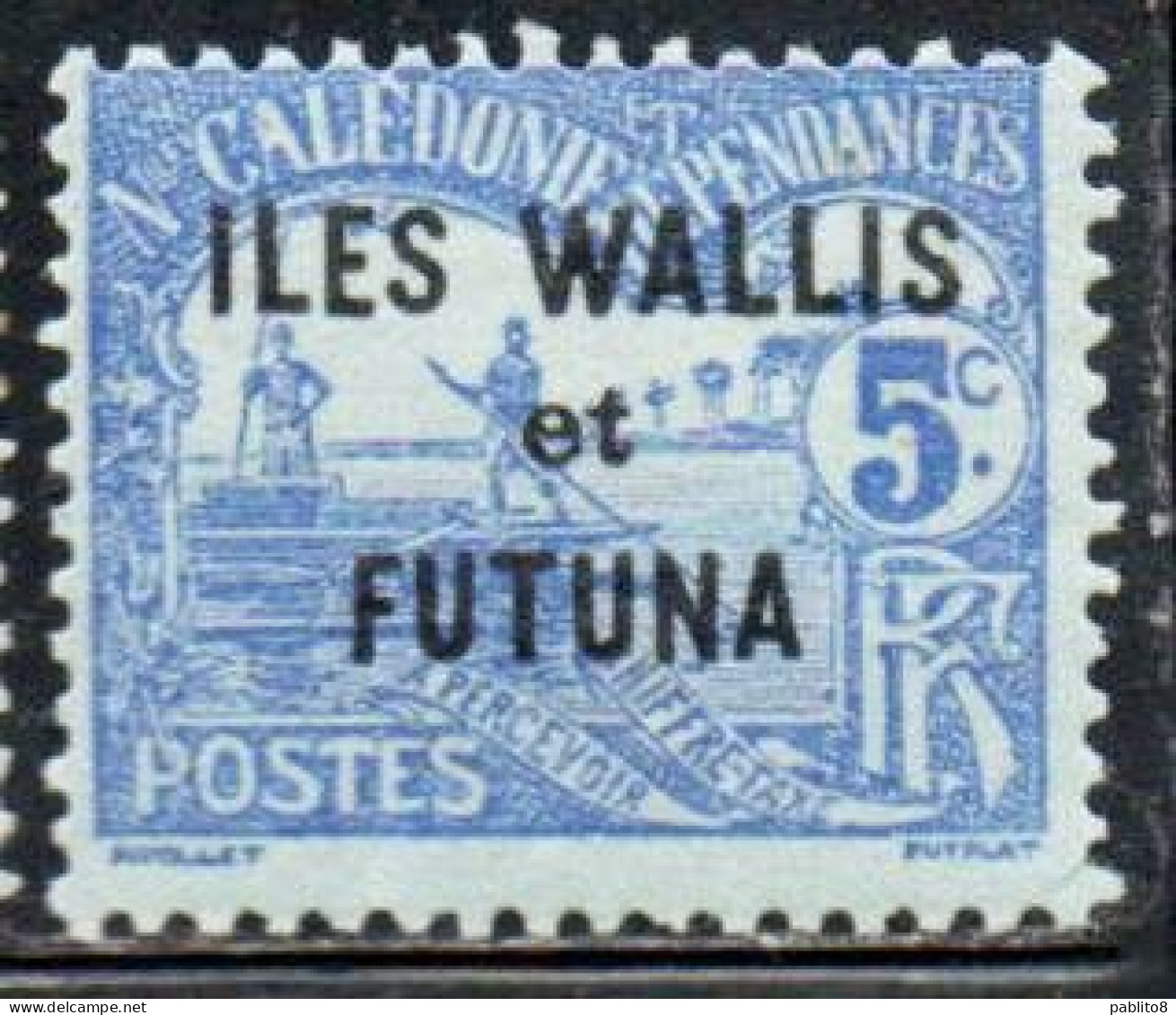 WALLIS AND FUTUNA ISLANDS 1920 POSTAGE DUE STAMPS TAXE SEGNATASSE MEN POLING BOAT NEW CALEDONIA OVERPRINTED 5c MH - Segnatasse