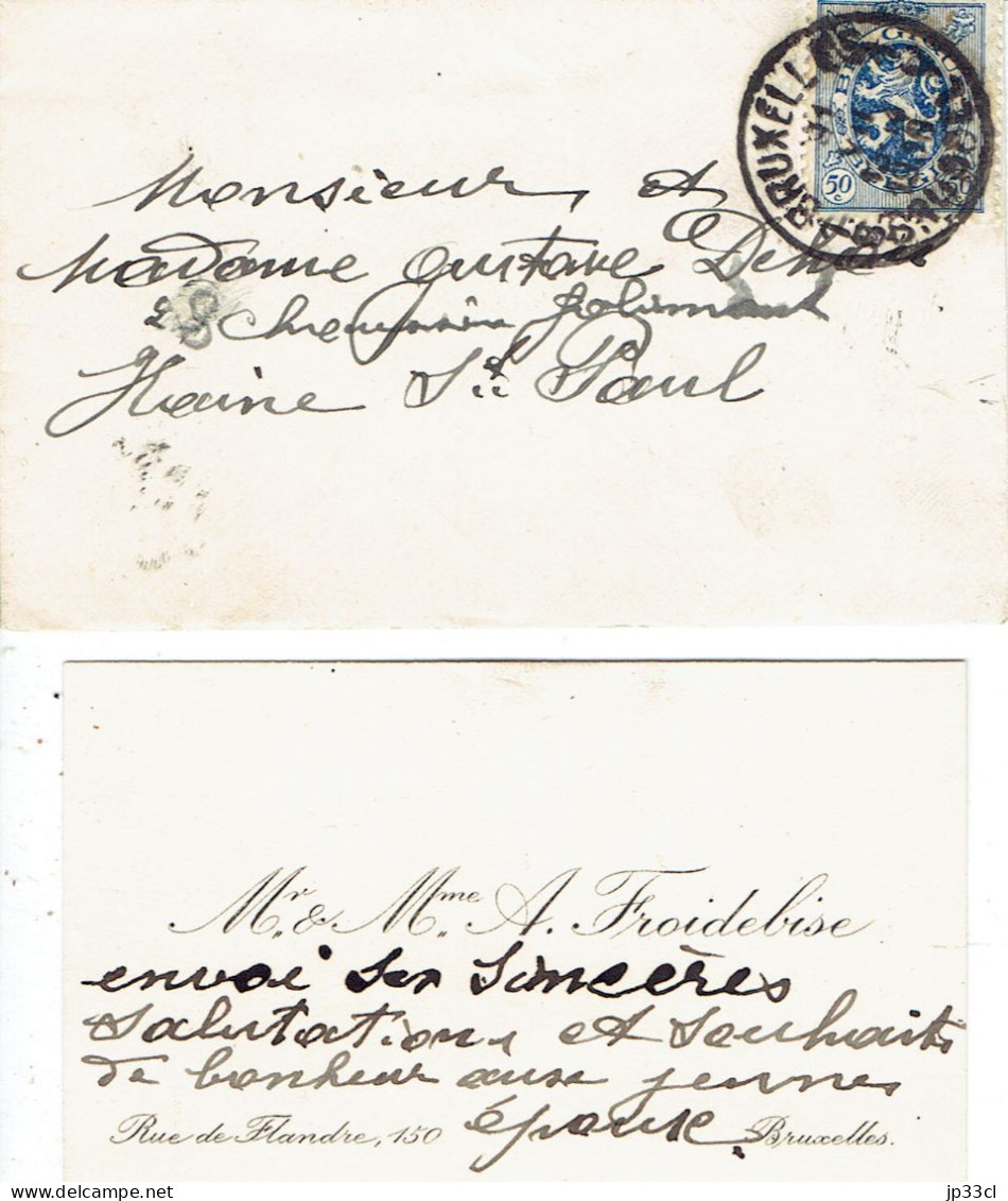 Ancienne Carte De Visite Avec Message Autographe De M. Et Mme A. Froidebise, Rue De Flandre, Bruxelles (1936) - Visitenkarten
