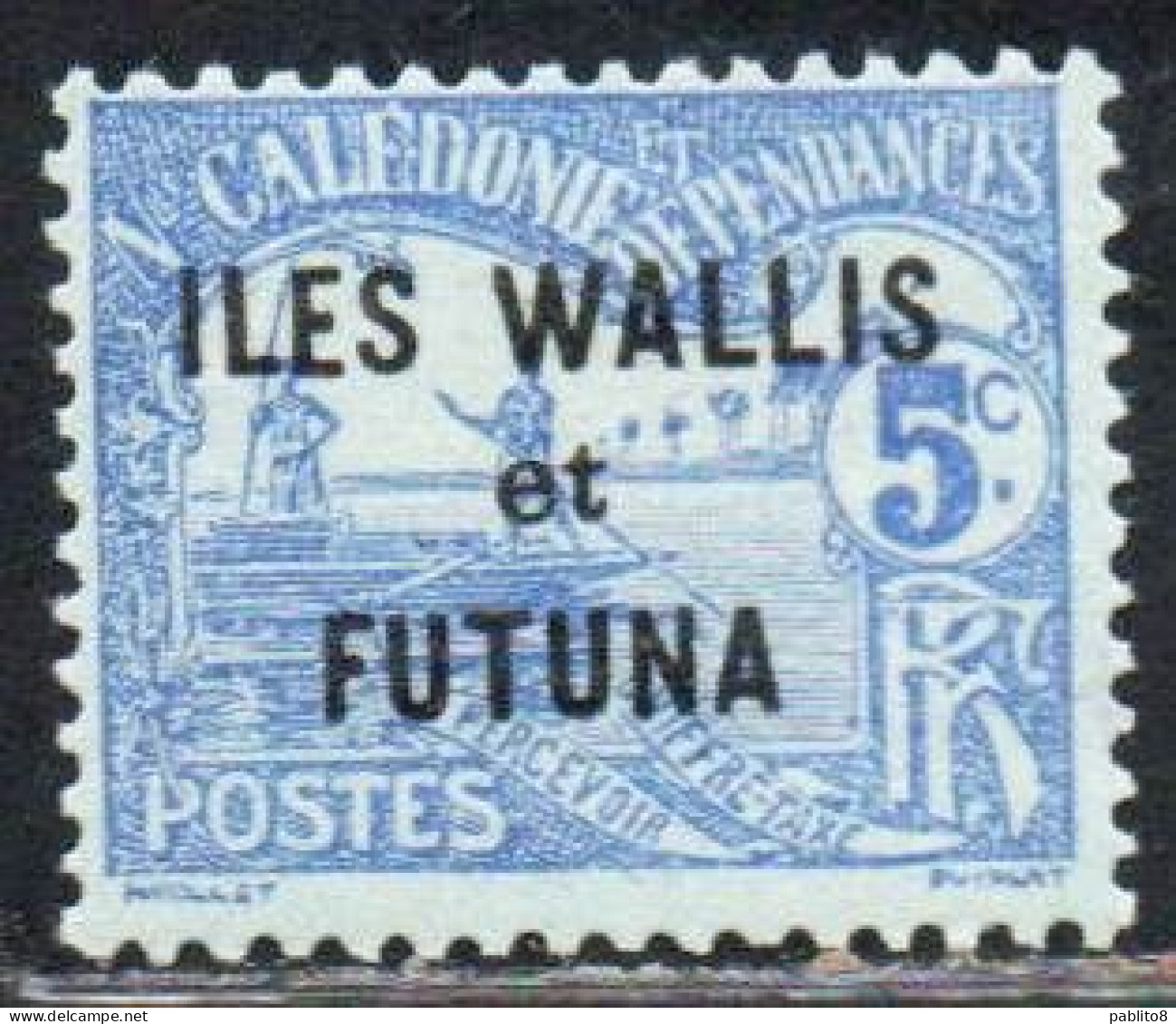 WALLIS AND FUTUNA ISLANDS 1920 POSTAGE DUE STAMPS TAXE SEGNATASSE MEN POLING BOAT NEW CALEDONIA OVERPRINTED 5c MH - Timbres-taxe