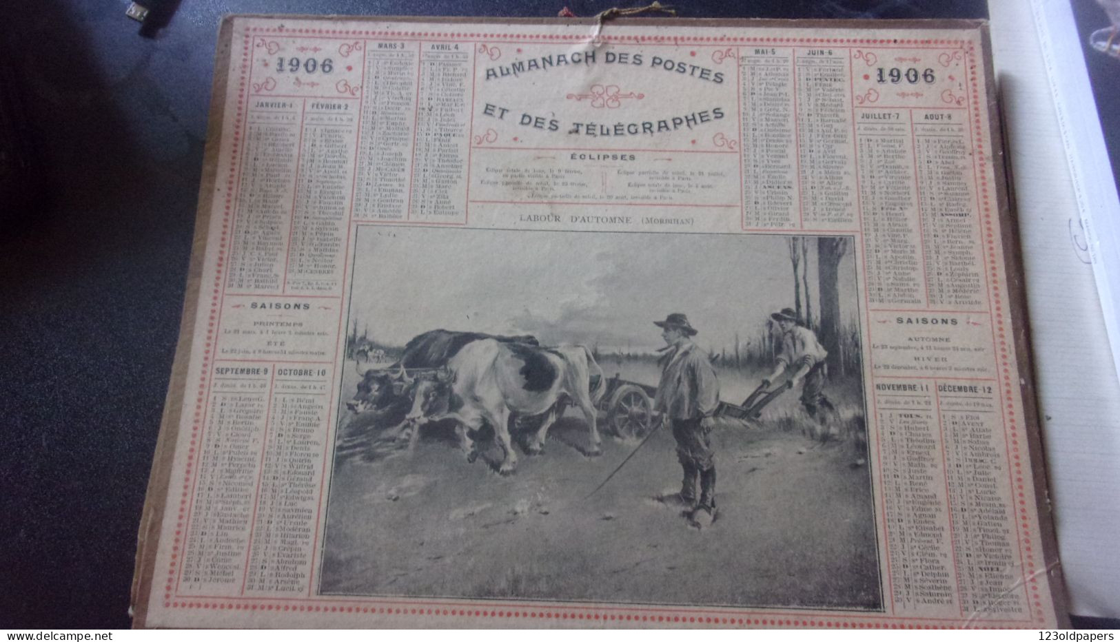 1906 ALMANACH DES POSTES LABOUR D AUTOMNE MORBIHAN - Formato Grande : 1901-20