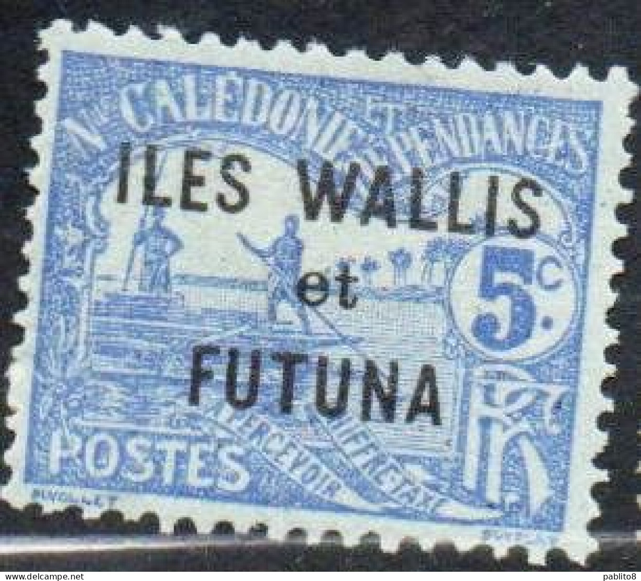 WALLIS AND FUTUNA ISLANDS 1920 POSTAGE DUE STAMPS TAXE SEGNATASSE MEN POLING BOAT NEW CALEDONIA OVERPRINTED 5c MH - Segnatasse