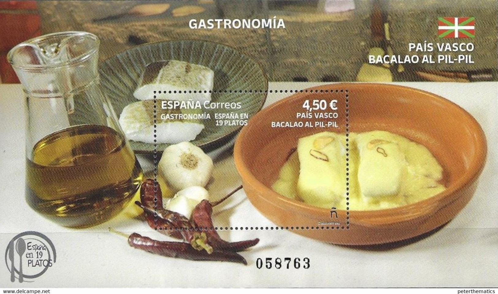 SPAIN, 2022, MNH, FOOD, GASTRONOMY, SPAIN IN 19 DISHES, FISH, COD PIL PIL, BASQUE CUISINE, S/SHEET - Alimentation