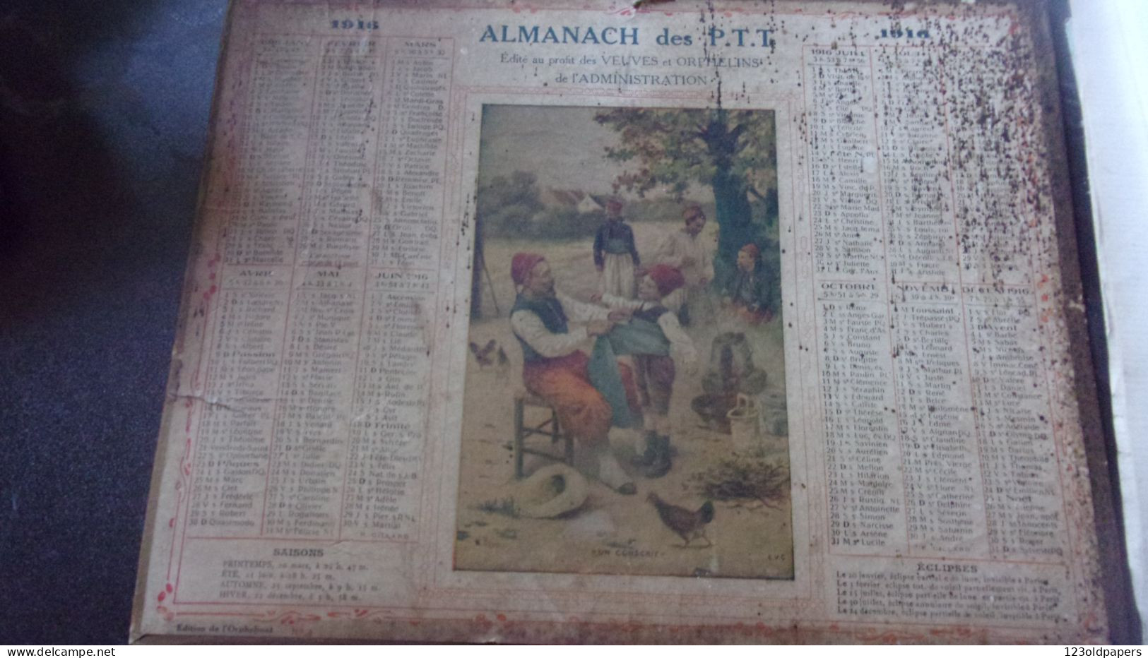 1916  ALMANACH DES PTT EDITE PROFIT DES VEUVES ORPHELINS DE L ADMINISTRATION UN CONSCRIT ENFANT UNIFORME ZOUAVE - Grand Format : 1901-20