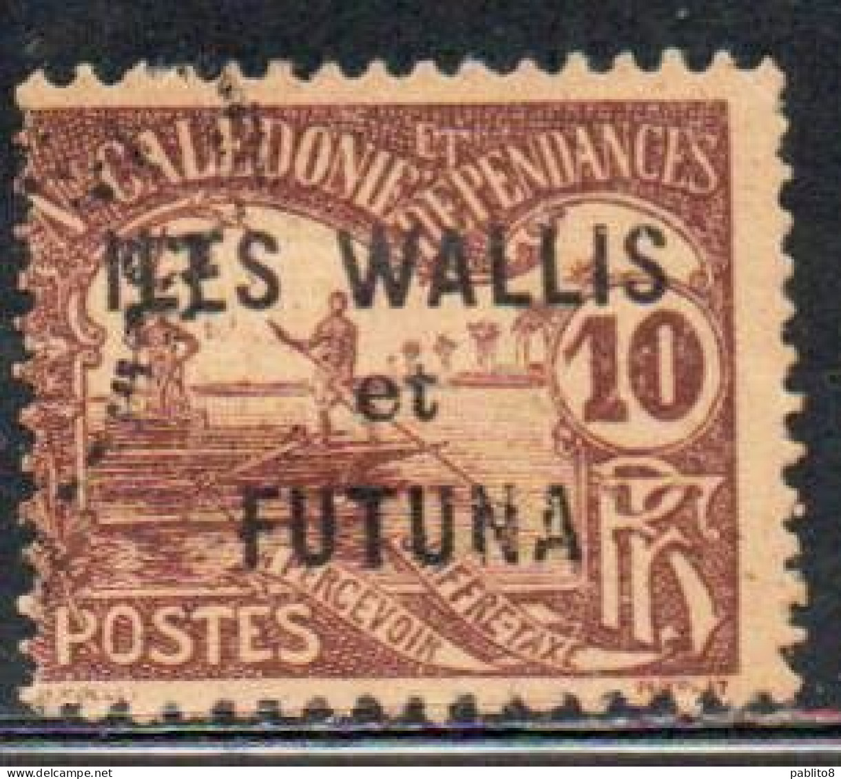 WALLIS AND FUTUNA ISLANDS 1920 POSTAGE DUE STAMPS TAXE SEGNATASSE MEN POLING BOAT NEW CALEDONIA OVERPRINTED 10c USED - Segnatasse