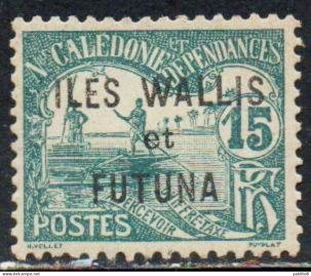 WALLIS AND FUTUNA ISLANDS 1920 POSTAGE DUE STAMPS TAXE SEGNATASSE MEN POLING BOAT NEW CALEDONIA OVERPRINTED 15c MH - Postage Due