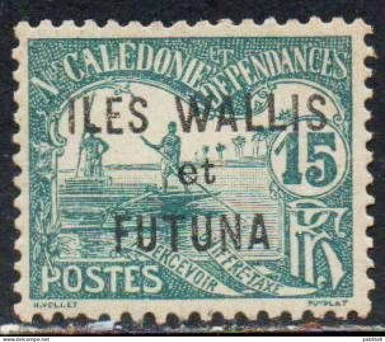 WALLIS AND FUTUNA ISLANDS 1920 POSTAGE DUE STAMPS TAXE SEGNATASSE MEN POLING BOAT NEW CALEDONIA OVERPRINTED 15c MH - Segnatasse