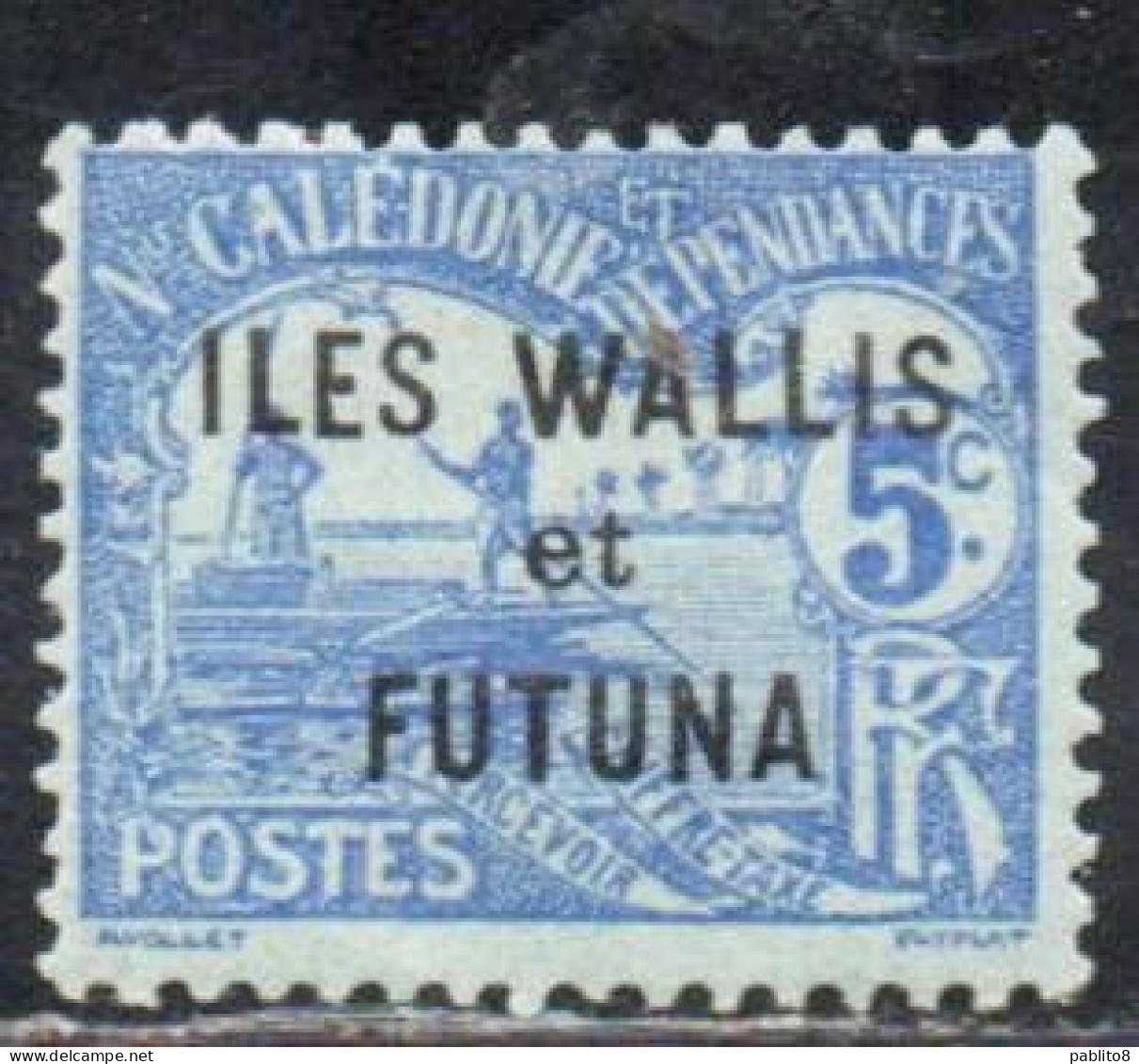 WALLIS AND FUTUNA ISLANDS 1920 POSTAGE DUE STAMPS TAXE SEGNATASSE MEN POLING BOAT NEW CALEDONIA OVERPRINTED 5c MH - Timbres-taxe