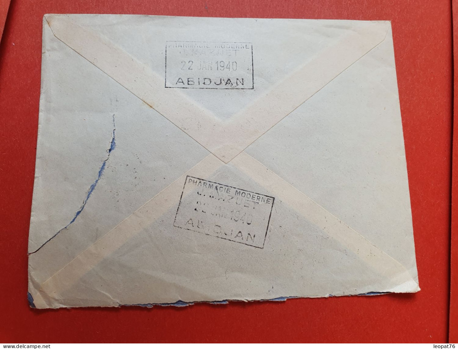 Côte D'Ivoire - Enveloppe ( Avec Déchirure) De Abidjan Pour Gisors En 1940 Avec Cachet De Contrôle Postal - Réf 872 - Lettres & Documents