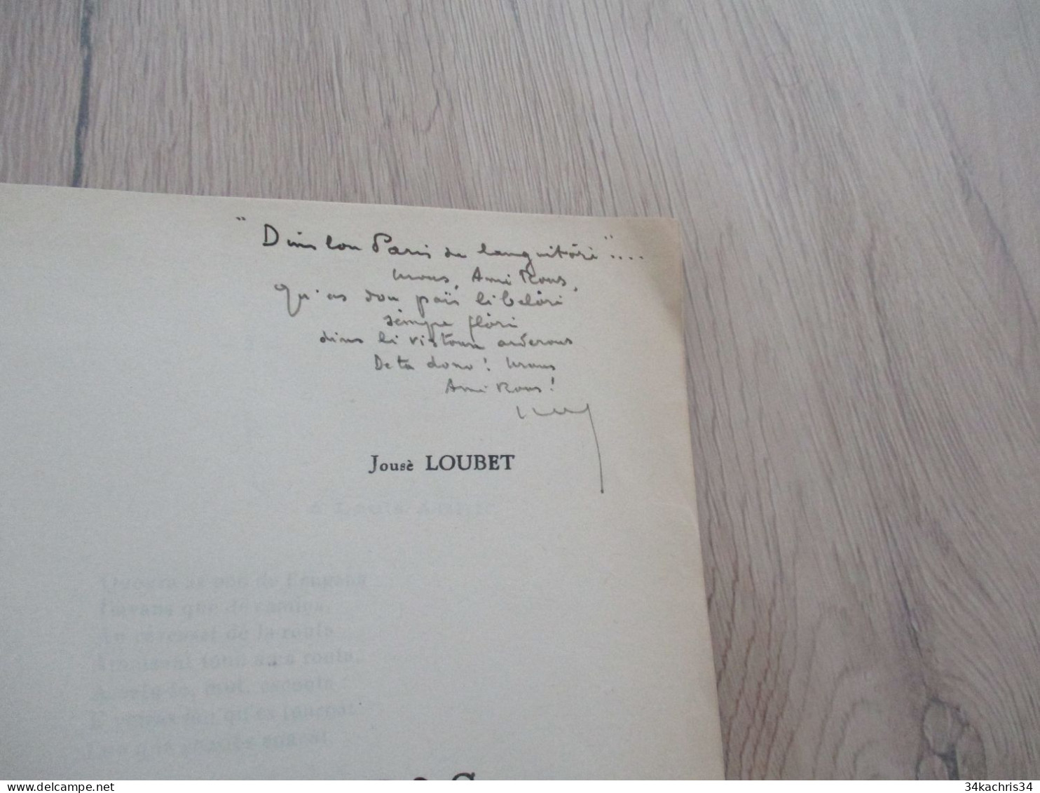 Poésie Provençale Mouvement Félibre Jousè Loubet Autographe Envoi Aubouissadas 1931 - Poésie