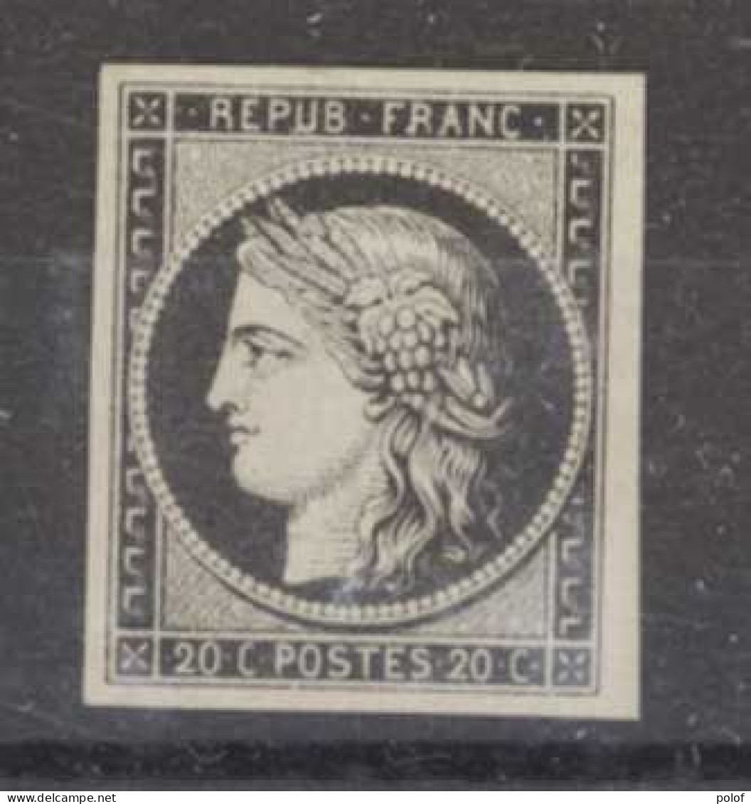 Yvert N° 3 - 20 Centimes Noir - Neuf - Signe Calves - 1849-1850 Ceres