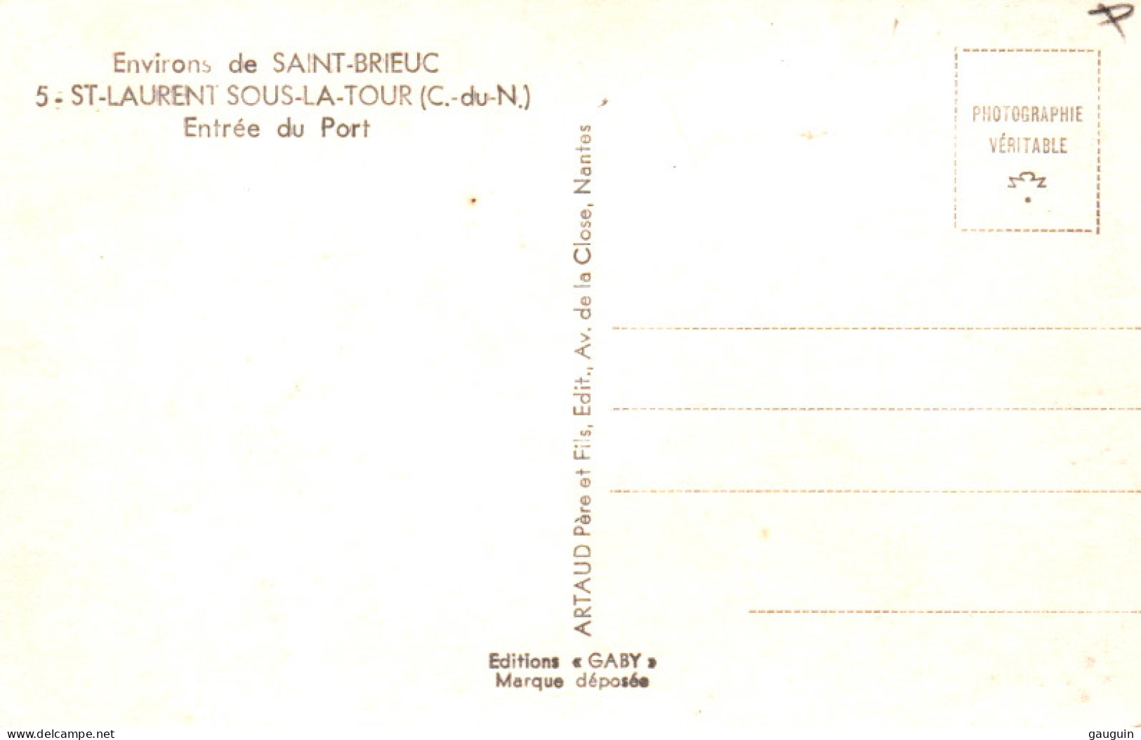 CPSM - St BRIEUC - St LAURENT Sous La Tour - Entrée Du Port (bateau) - Edition Artaud Gaby (format 9x14) - Plérin / Saint-Laurent-de-la-Mer