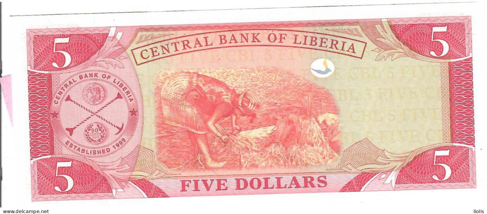 Liberia  P-26e  5 Dollars  2009  UNC - Liberia