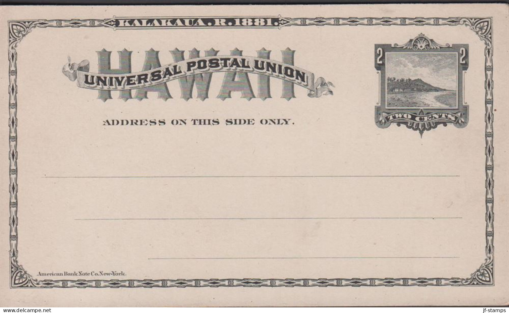 1881. HAWAII. 2 CENTS. KALAKAUA. HAWAII. POSTCARD. Small Thin Spots Reverse. - JF440342 - Hawaï