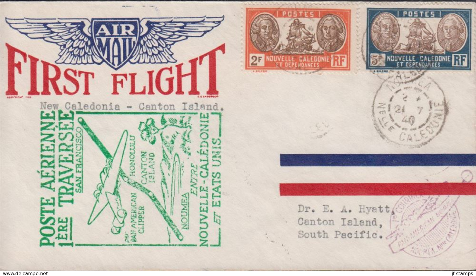 1940. NOUVELLE-CALEDONIE. Beautiful AIR MAIL FIRST FLIGHT POSTE AERIENNE 1ERE TRAVERSEE N... (Michel 163+165) - JF440760 - Briefe U. Dokumente